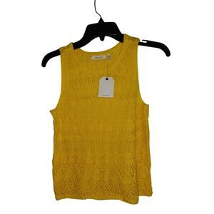Women’s Yellow Crochet Boho Blouse Sleeveless Knit Top Lightweight Summer